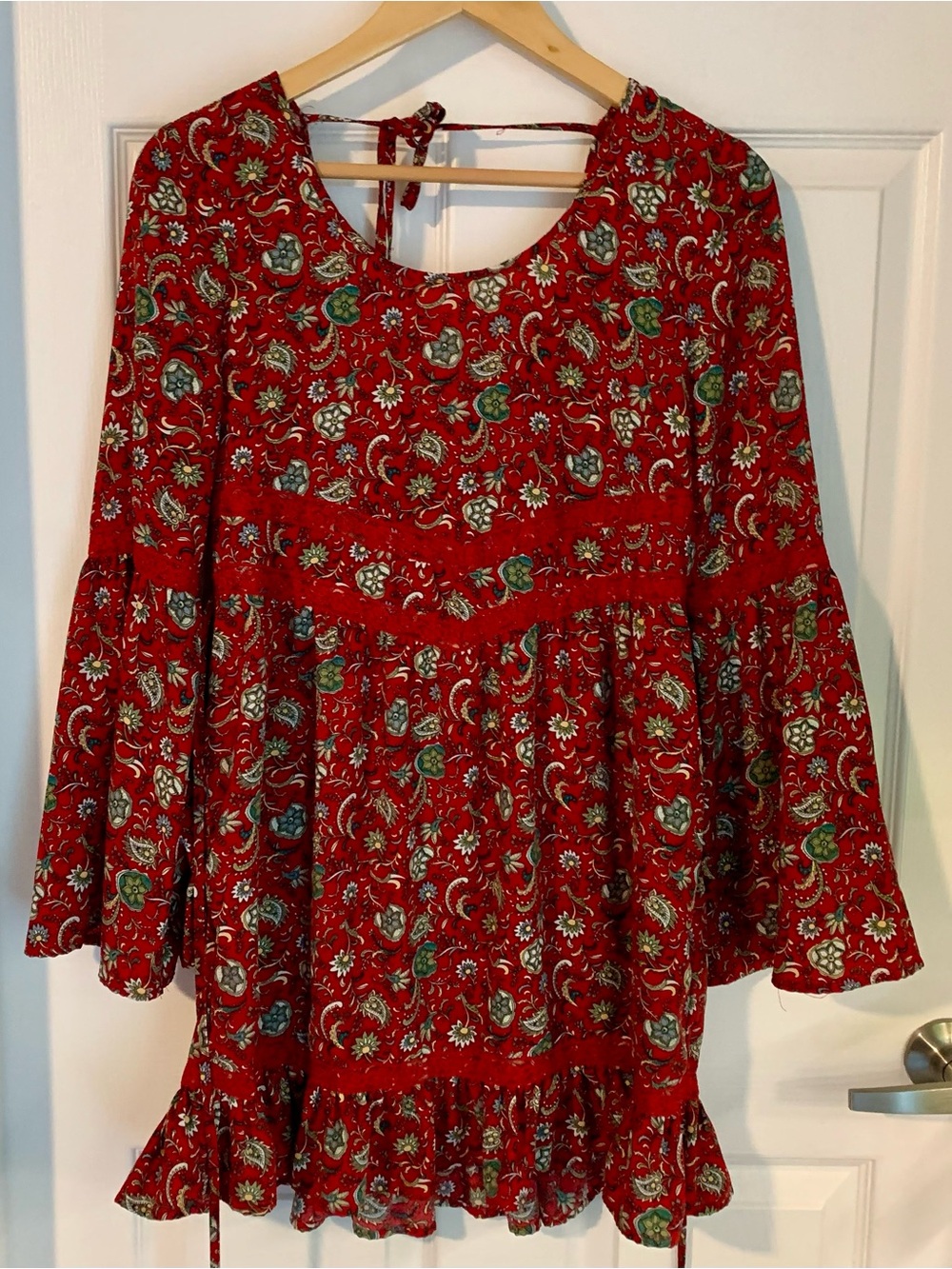 Band of Gypsies Red Floral Bell Sleeve Dress